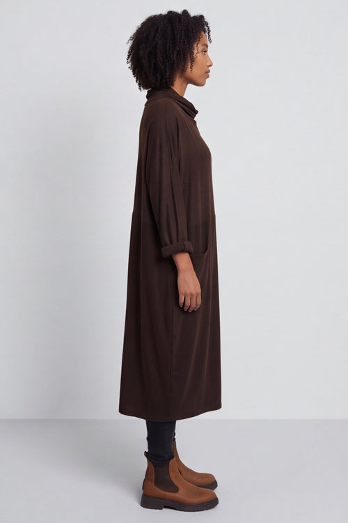 Libby Cowl Neck Cotton Dress Cocoa – image 5 of 6