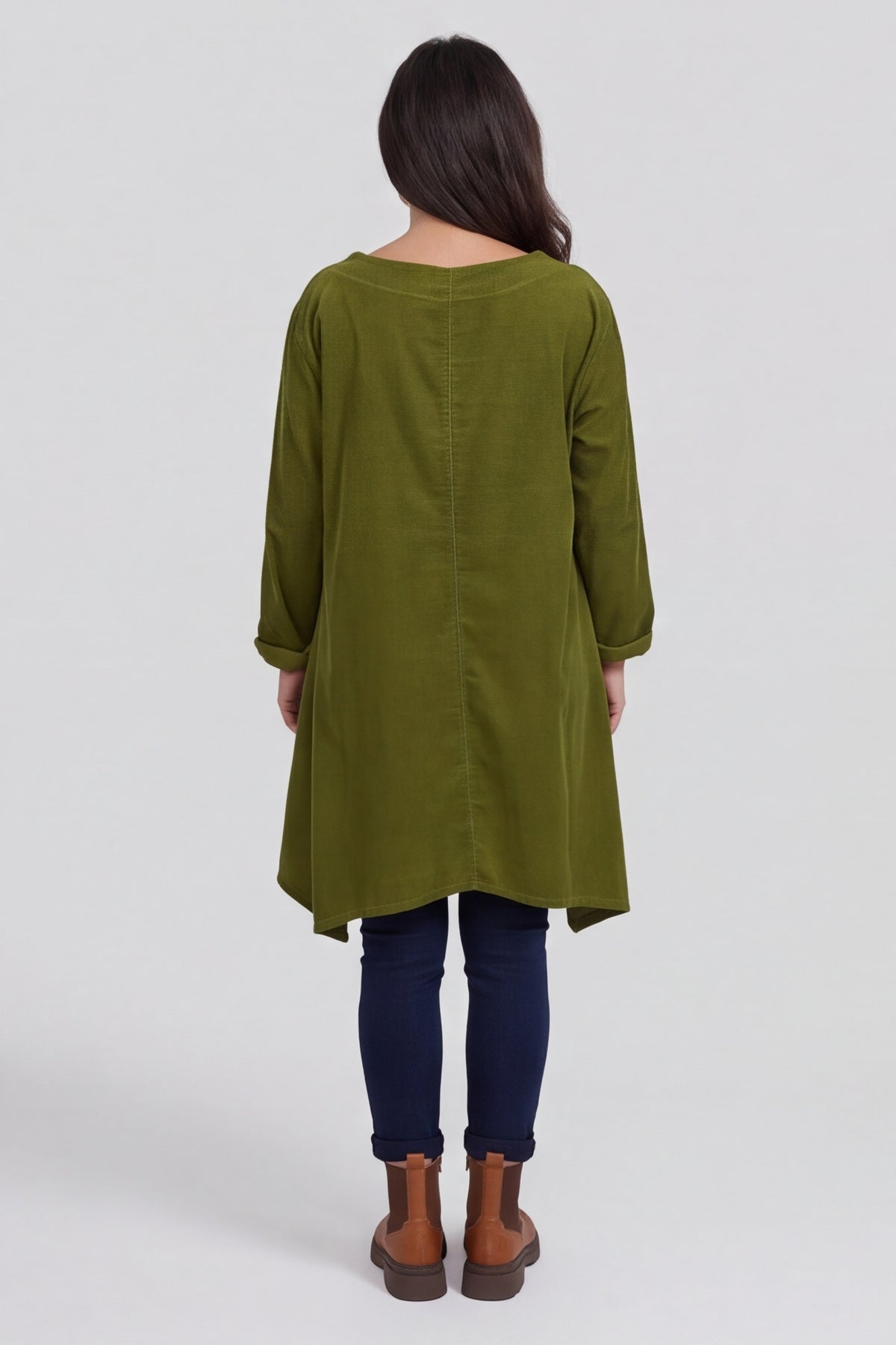 Berenice Print Detail Needlecord Top Olive – image 5 of 6