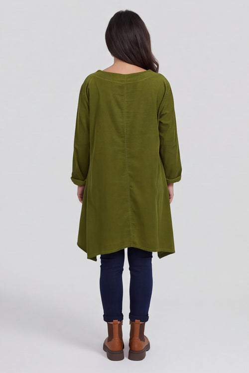 Berenice Print Detail Needlecord Top Olive – image 5 of 6