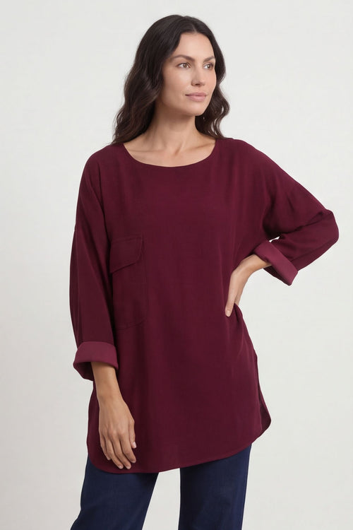 Selene Needlecord Pocket Top Burgundy – image 5 of 6