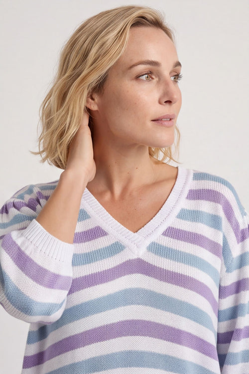 Gladys Stripe Knit Cotton Top Purple – image 5 of 6