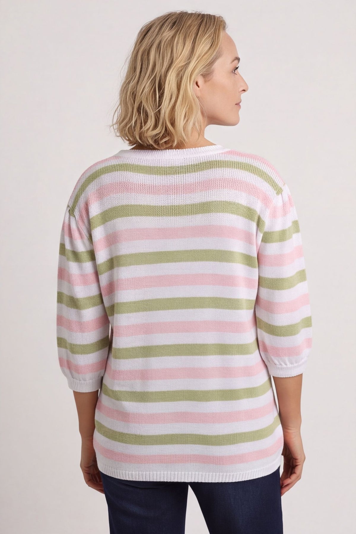 Gladys Stripe Knit Cotton Top Pink – image 5 of 6