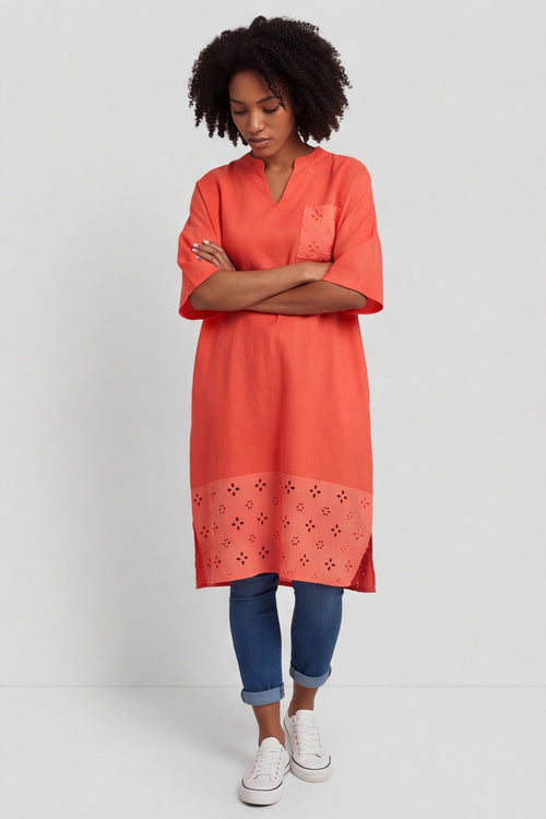 Gabrielle Embroidered Linen Dress Coral – image 4 of 4