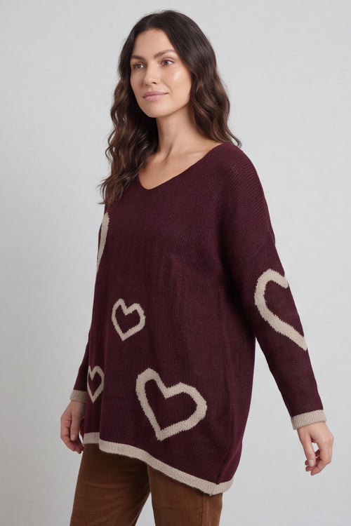 Milena Heart Knitted Jumper Wine – image 5 of 6
