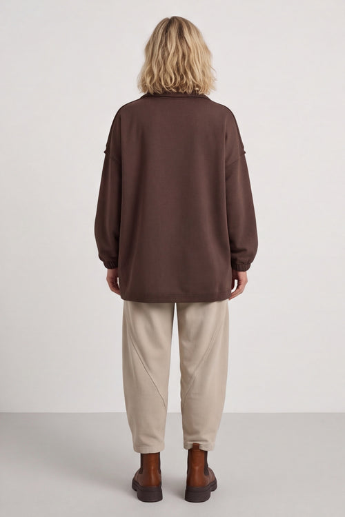Sybil Button Cotton Sweatshirt Cocoa – image 5 of 6