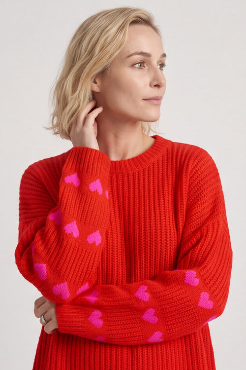 Irma Heart Sleeve Knitted Jumper Red - Image 5