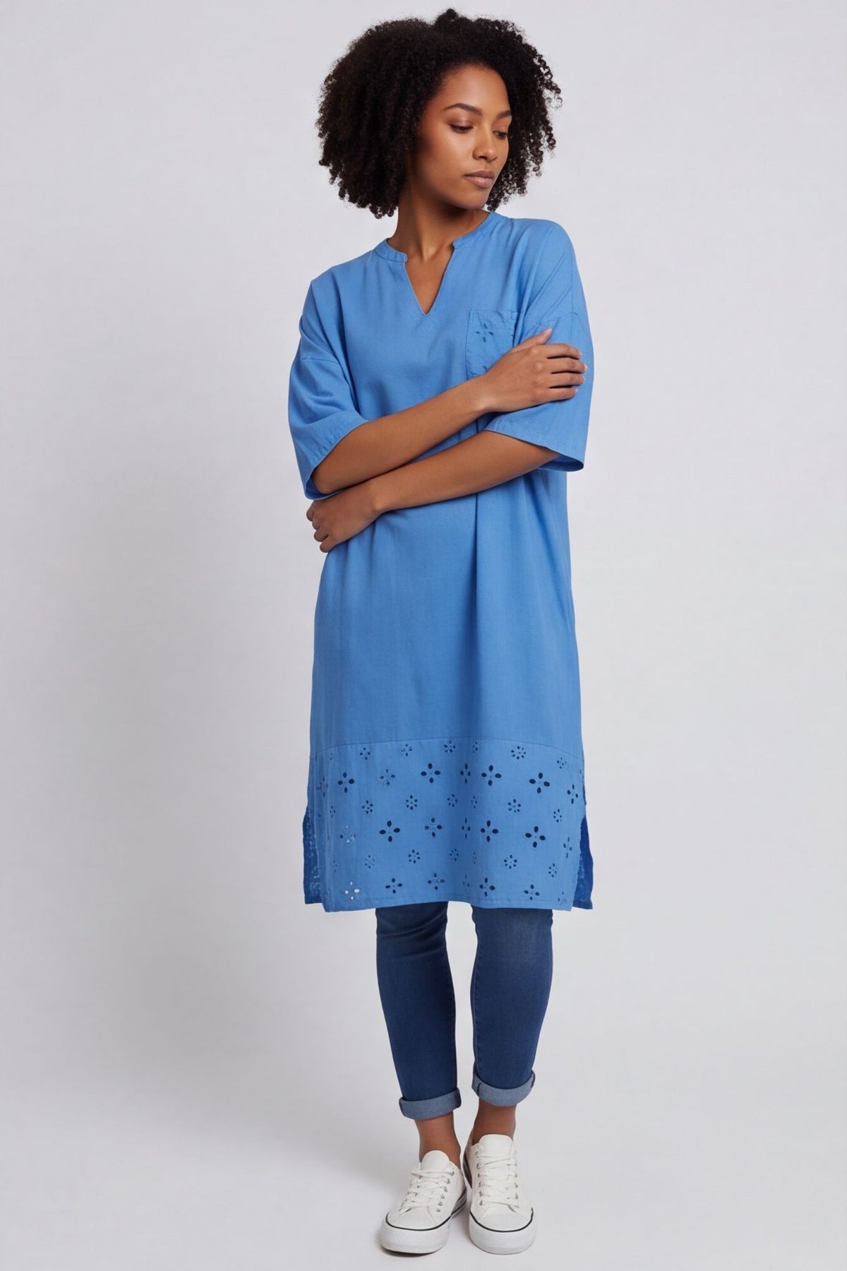 Gabrielle Embroidered Linen Dress Powder Blue – image 4 of 5
