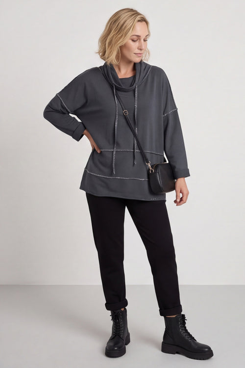 Clarina Cowl Neck Cotton Top Mid Grey – image 4 of 5