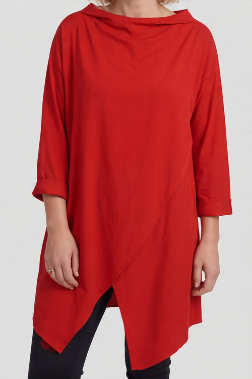 Nelle Cowl Cotton Top Red – image 4 of 5