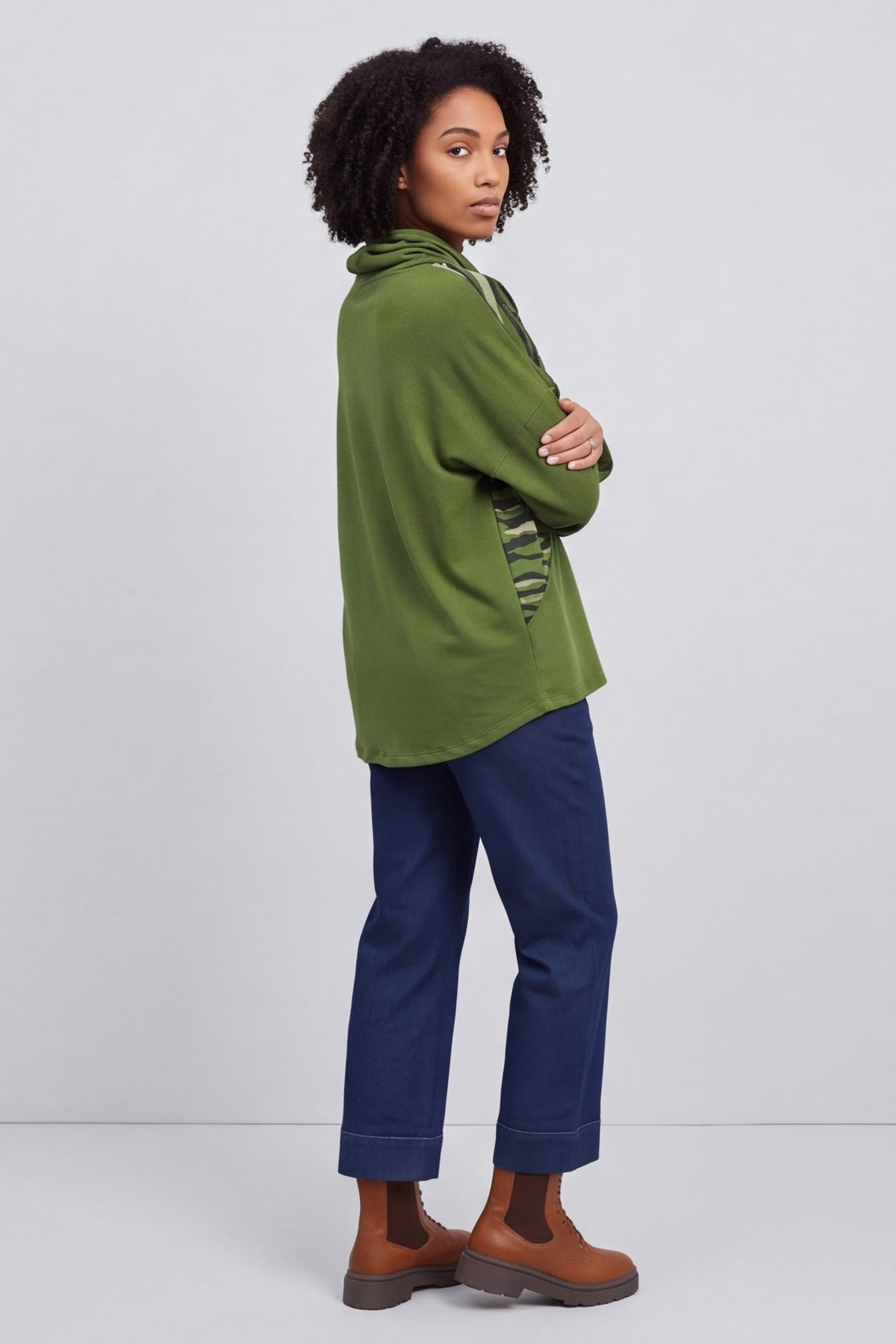 Lydia Cowl Print Cotton Top Olive – image 5 of 6