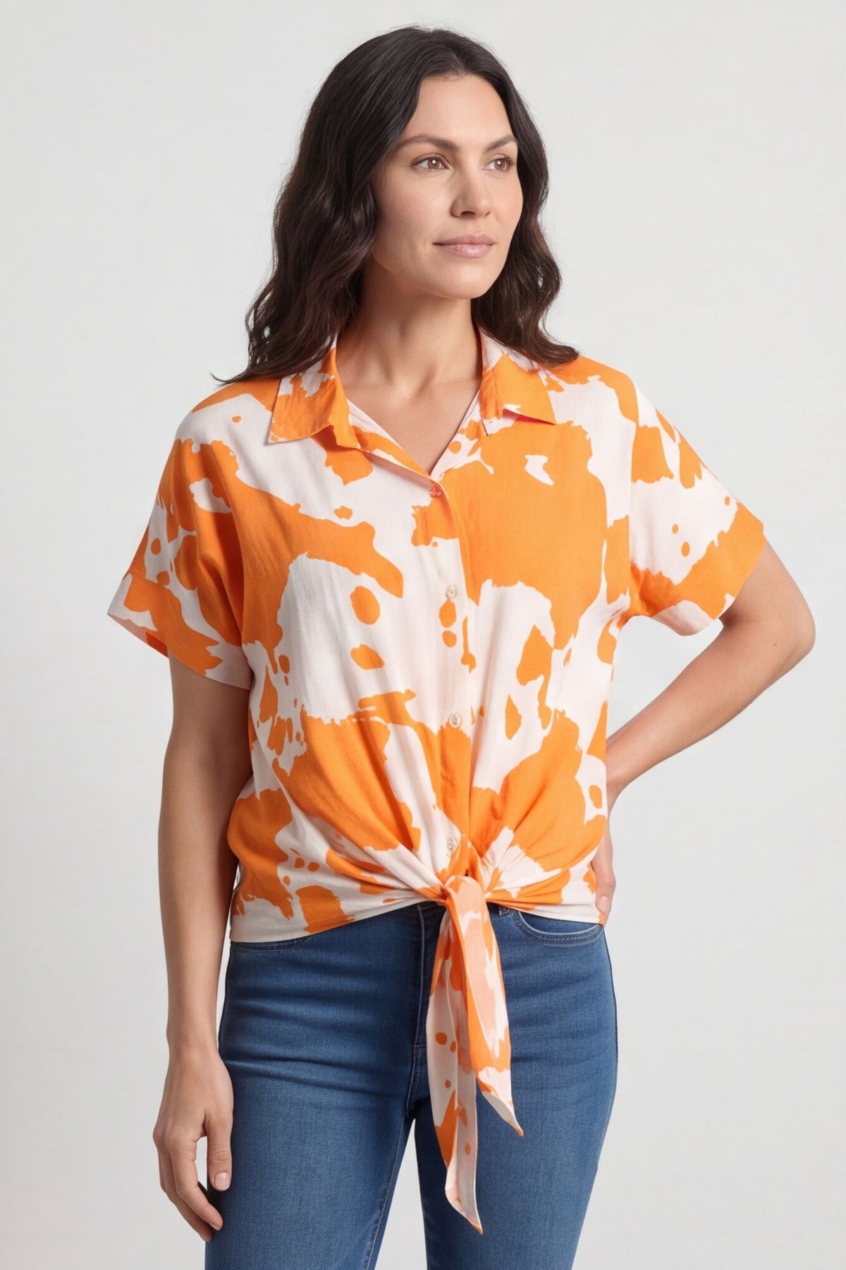 Edna Print Tie Shirt Orange – image 5 of 6
