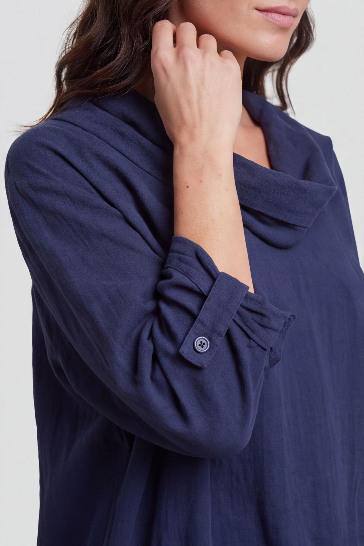 Beulah Cowl Neck Cotton Top Navy – image 4 of 4