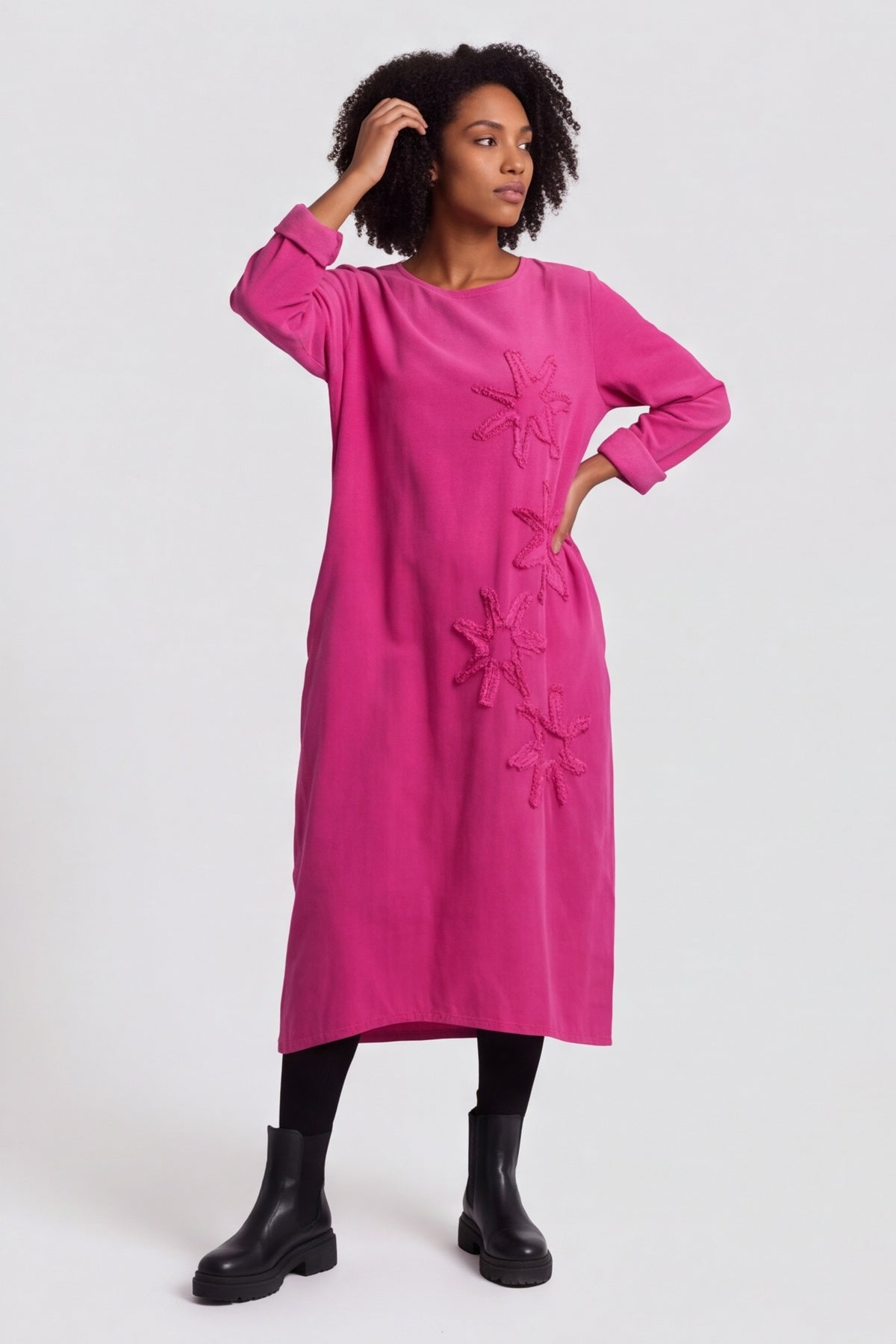 Florina Flower Patch Needlecord Dress Fuchsia – image 5 of 6