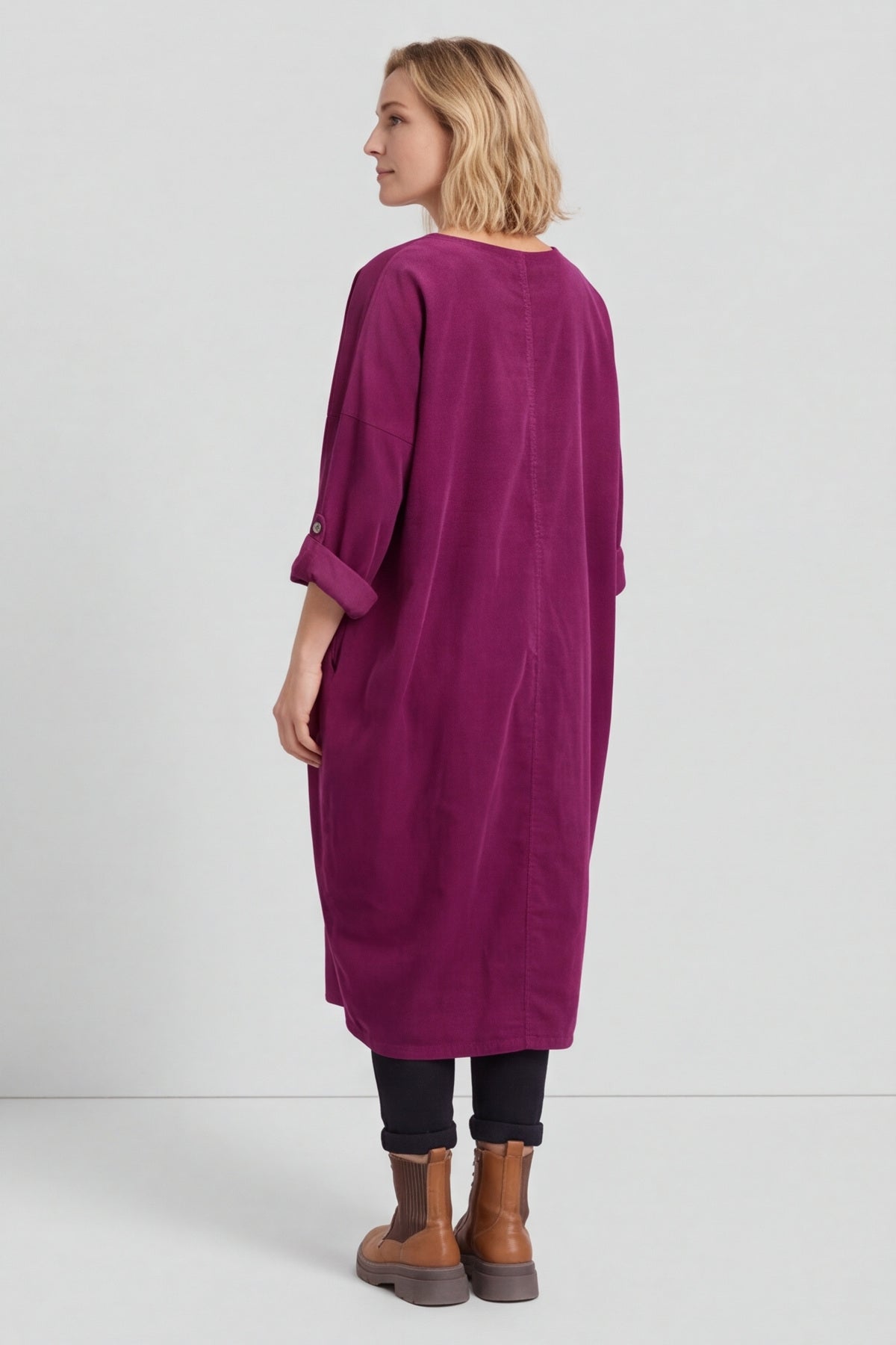 Dinah V-Neck Needlecord Dress Burgundy – image 5 of 6
