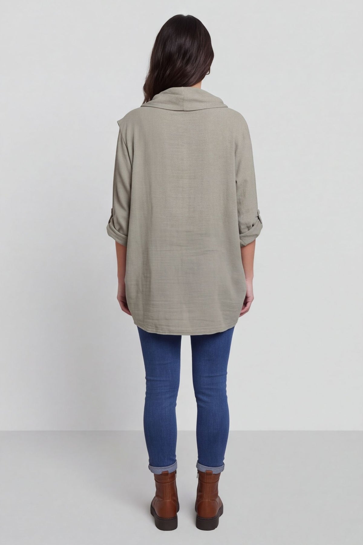 Beulah Cowl Neck Cotton Top Mocha – image 4 of 4