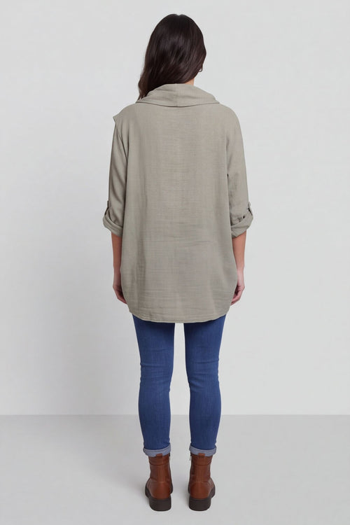Beulah Cowl Neck Cotton Top Mocha – image 4 of 4