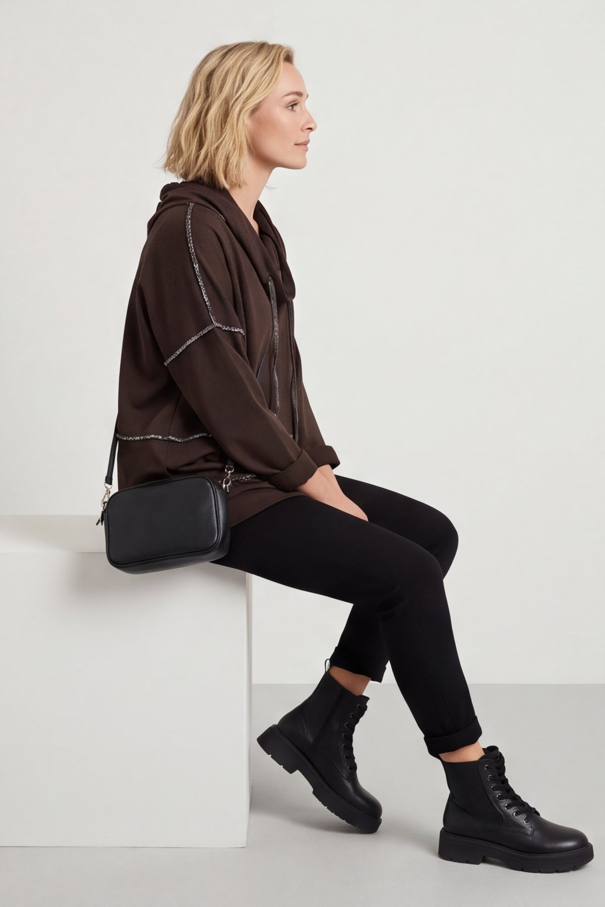Clarina Cowl Neck Cotton Top Cocoa – image 5 of 6