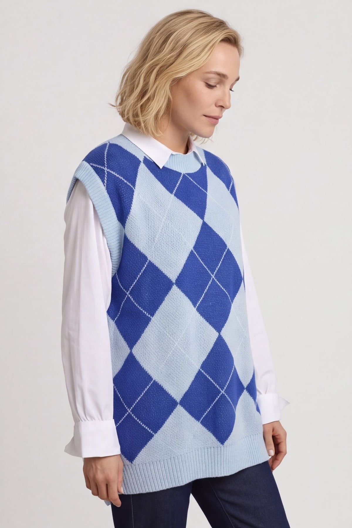 Theresa Argyle Knitted Vest Blue – image 3 of 4