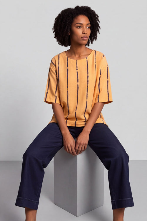 Kalia Stripe Linen Top Orange – image 3 of 4