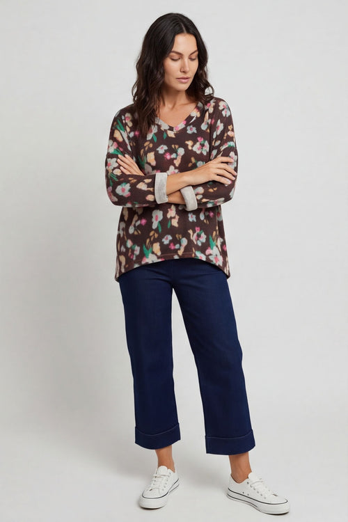 Kirsty Flower V-Neck Knit Top Cocoa – image 5 of 6