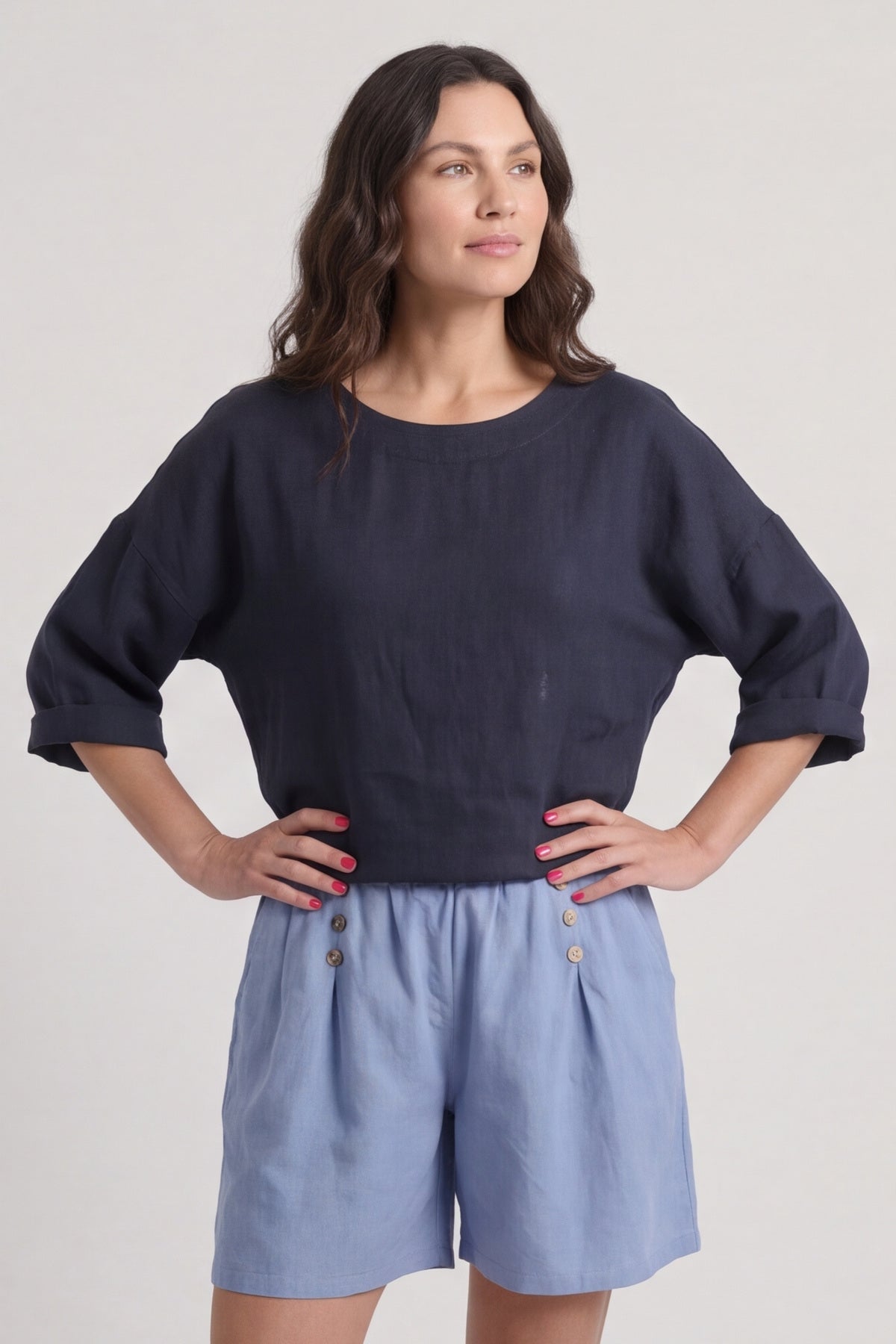 Arielle Linen Blend Shorts Powder Blue – image 5 of 6