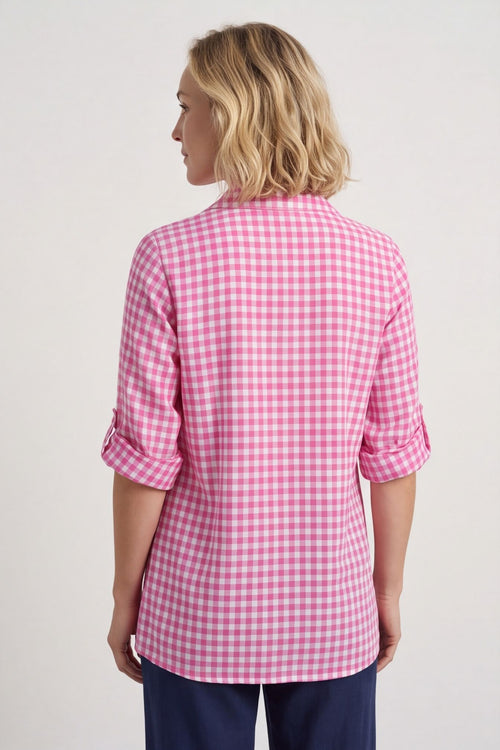 Shyla Gingham Wrap Cotton Top Fuchsia – image 5 of 6