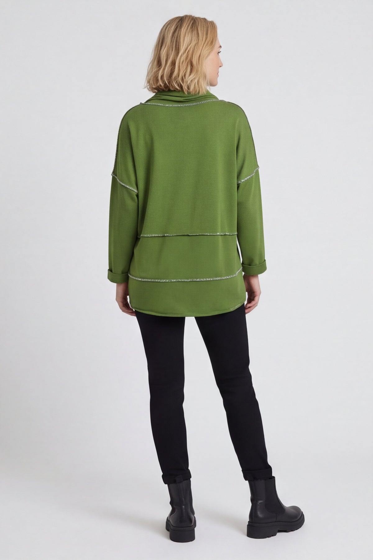 Clarina Cowl Neck Cotton Top Olive – image 5 of 6