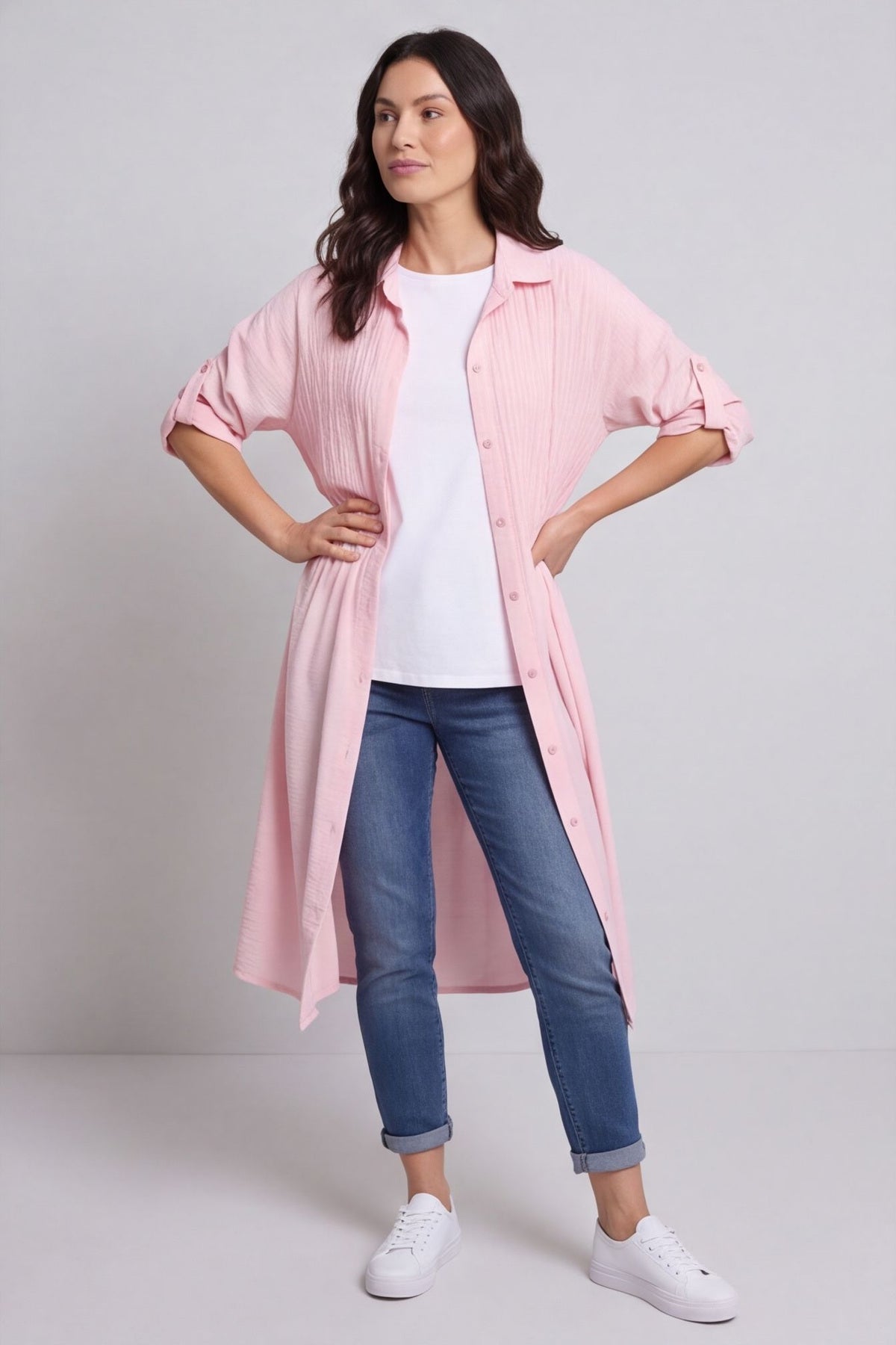 Emersyn Crinkle Shirt Dress Pink – image 3 of 4