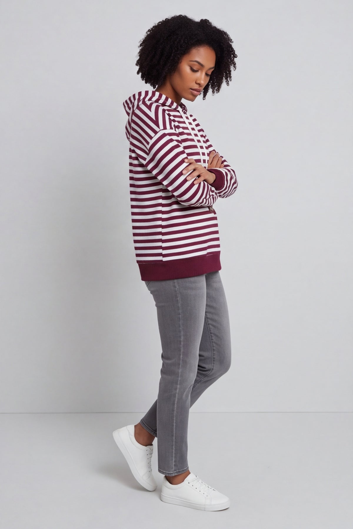 Selena Stripe Hooded Top Burgundy – image 5 of 6