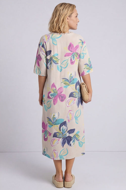 Mallory Print Linen Dress Stone – image 5 of 6
