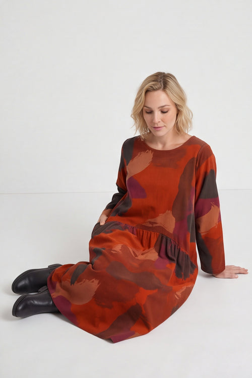 Dreda Print Needlecord Dress Burnt Orange – image 5 of 6