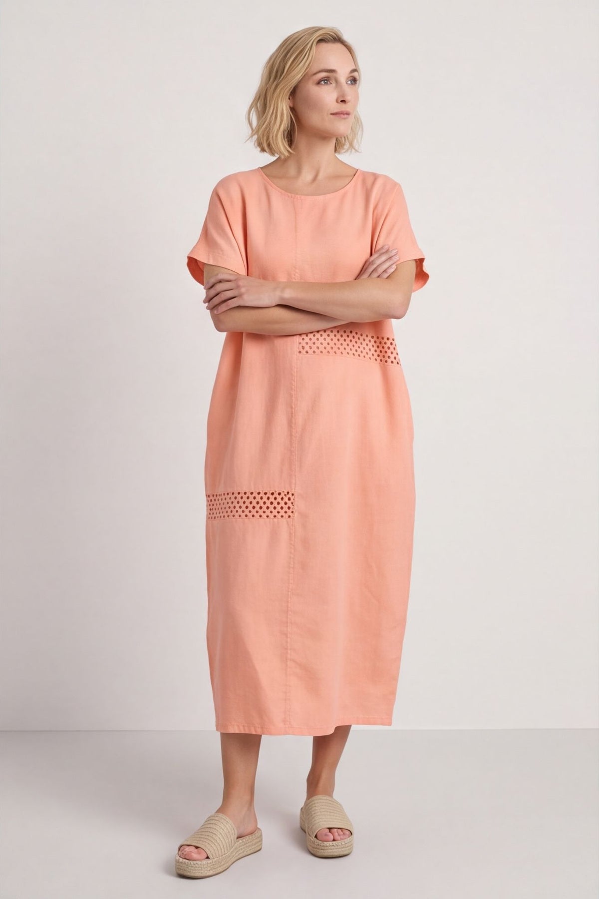 Felicia Crochet Detail Linen Dress Orange – image 4 of 5