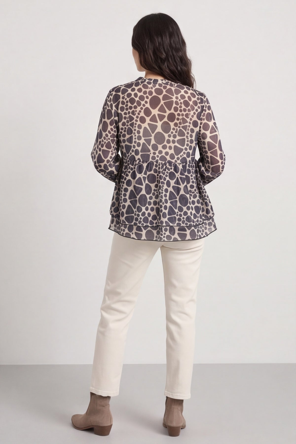 Edith Print Tie Front Top Charcoal – image 5 of 6