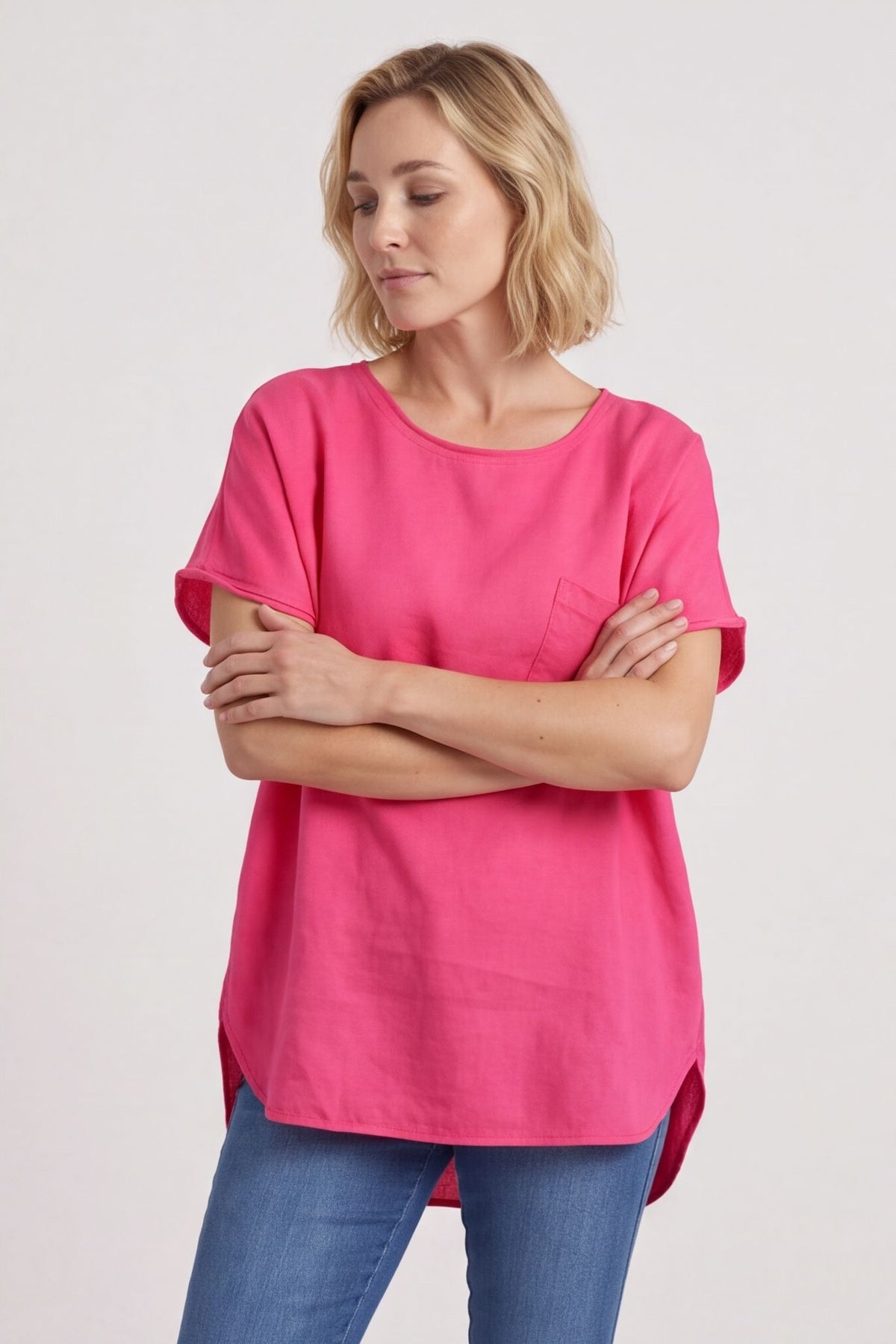 Folkestone Pocket Linen Top Fuchsia – image 6 of 6