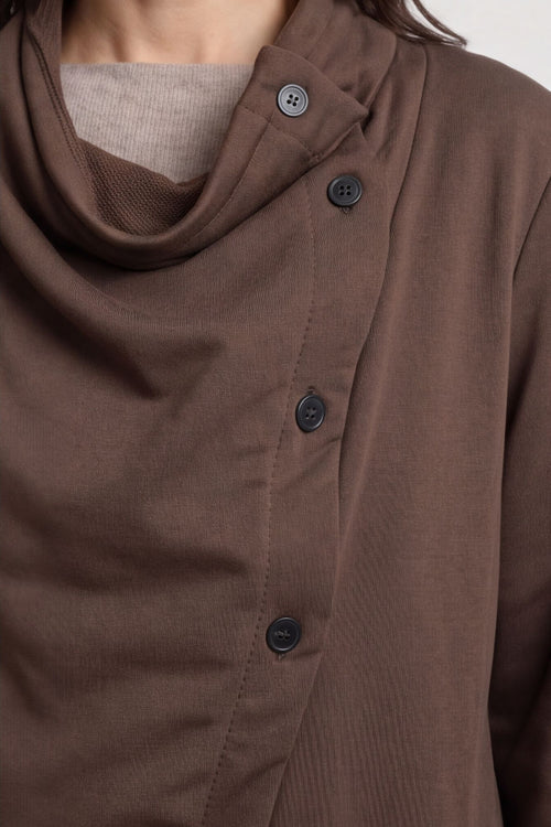 Damaris Asymmetric Button Cotton Top Cocoa – image 6 of 6