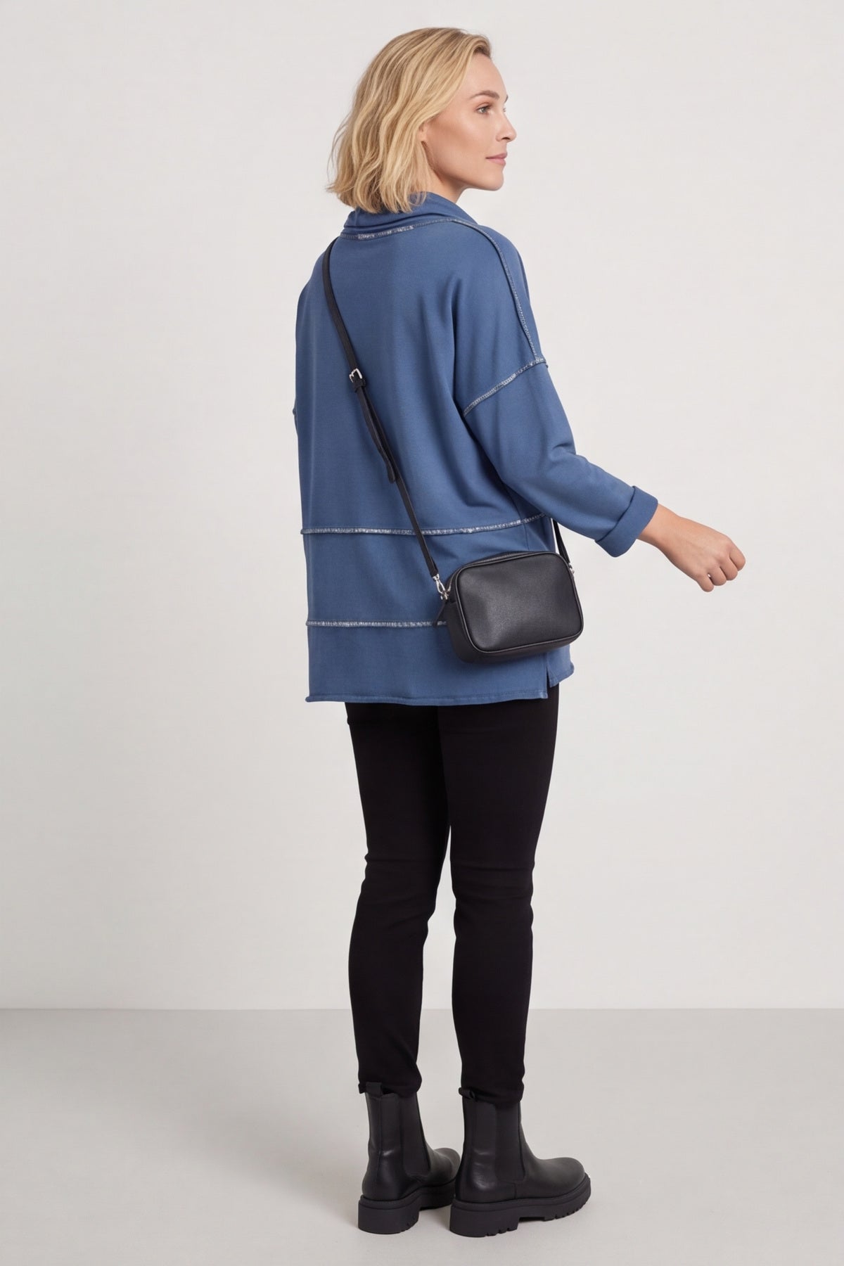 Clarina Cowl Neck Cotton Top Blue – image 6 of 6