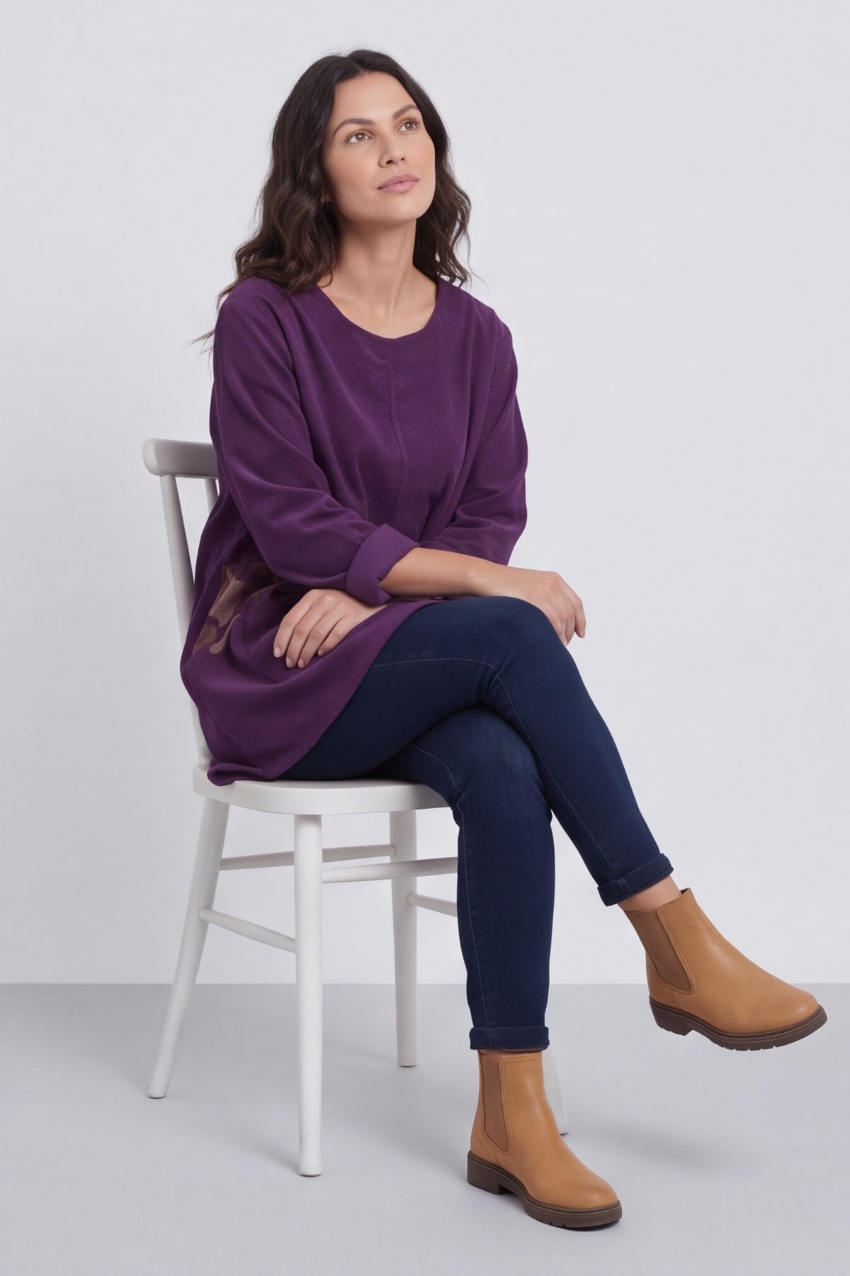 Berenice Print Detail Needlecord Top Purple – image 6 of 6