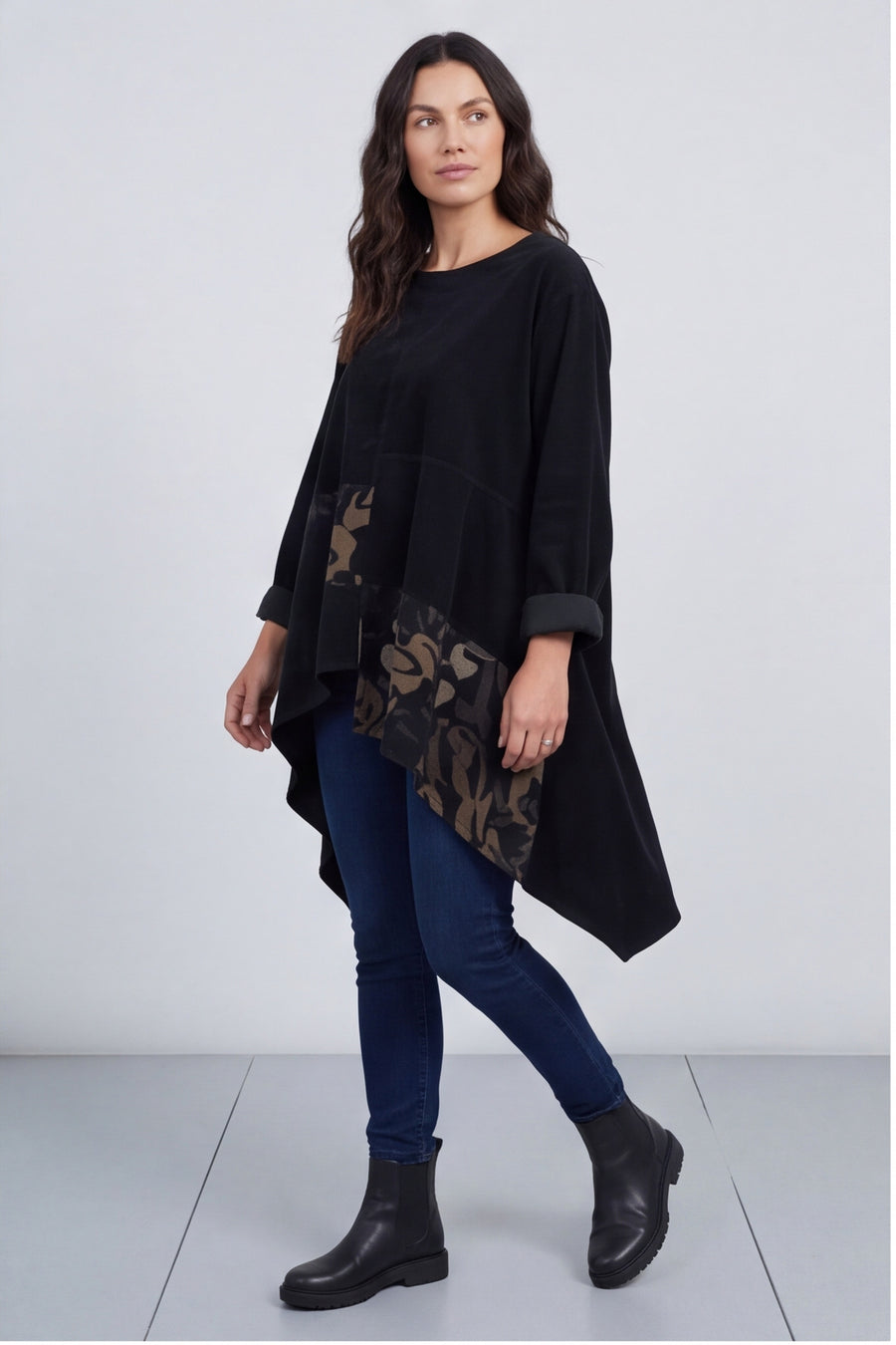 Berenice Print Detail Needlecord Top Black – image 6 of 6