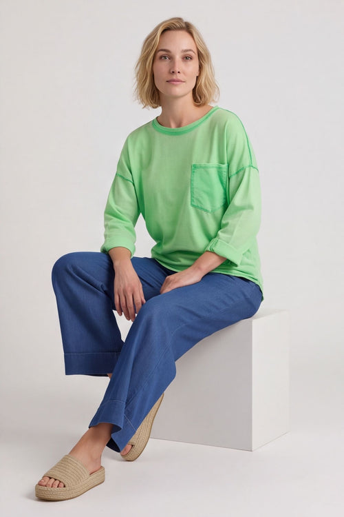 Amelie Washed Pocket Cotton Top Green – image 4 of 4