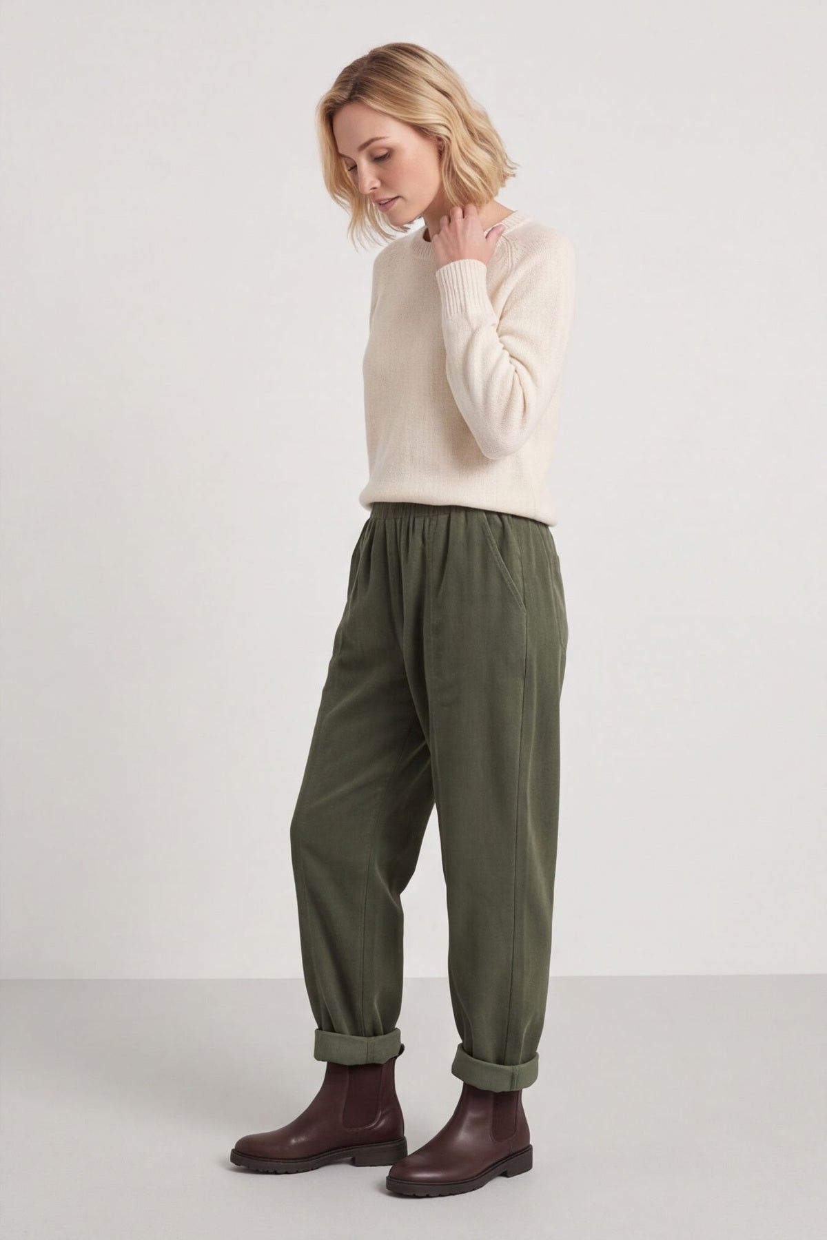 Poppy Needlecord Trousers Khaki