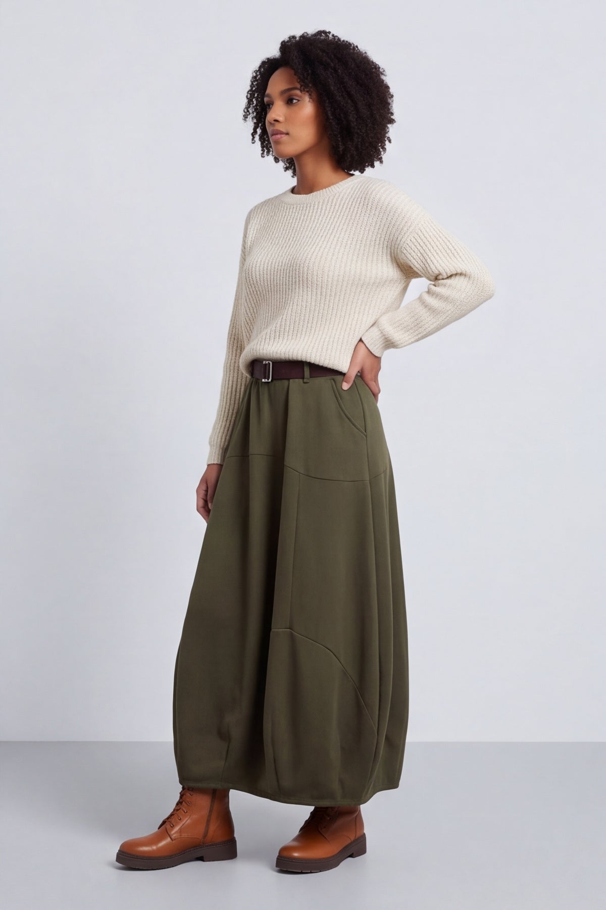 Georgetta Belted Cotton Skirt Khaki – image 6 of 6