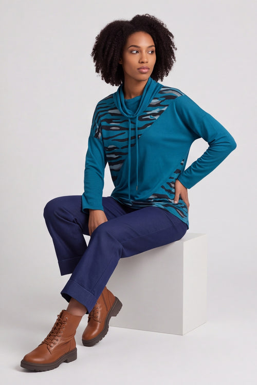 Lydia Cowl Print Cotton Top Teal – image 6 of 6