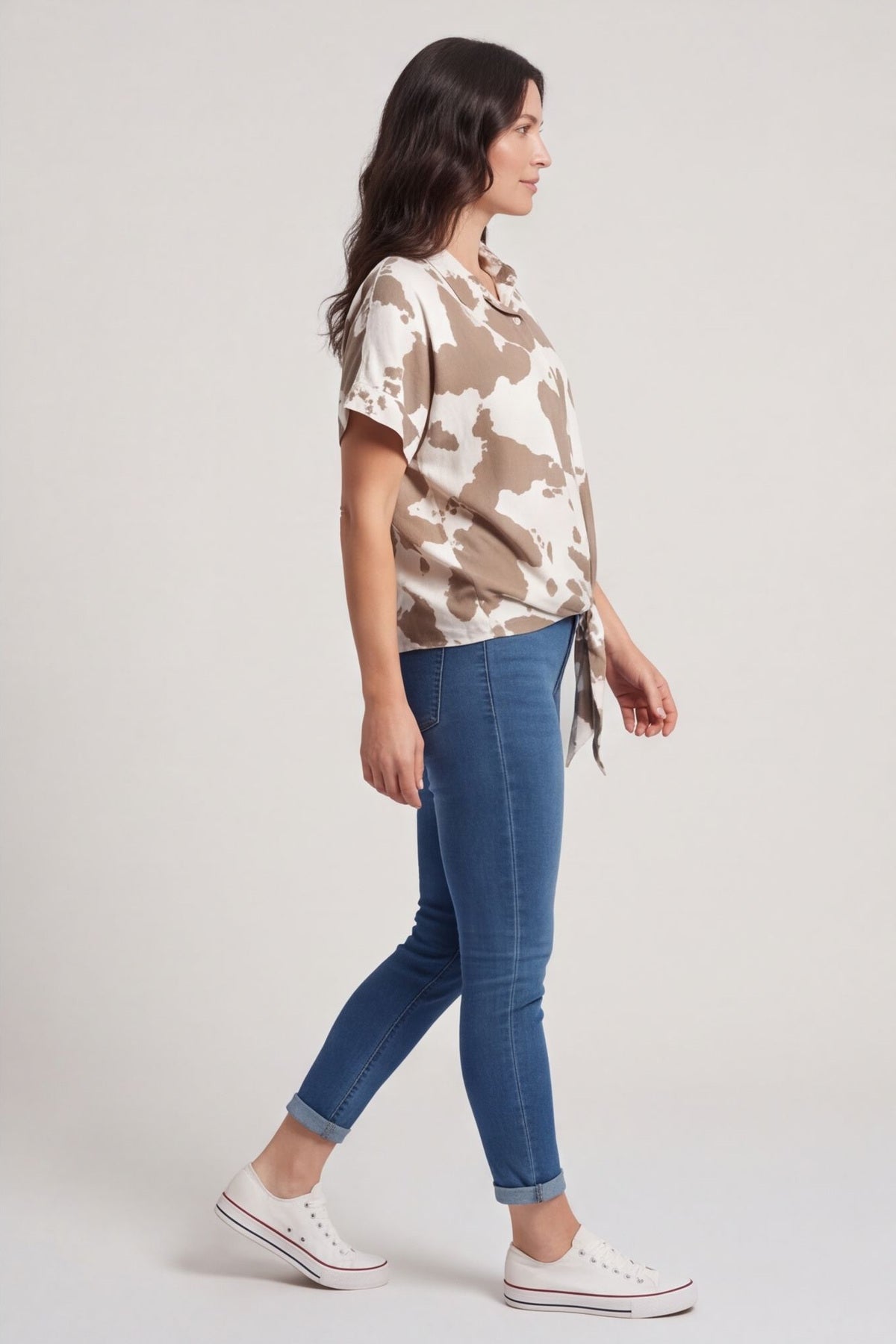 Edna Print Tie Shirt Mocha – image 5 of 5