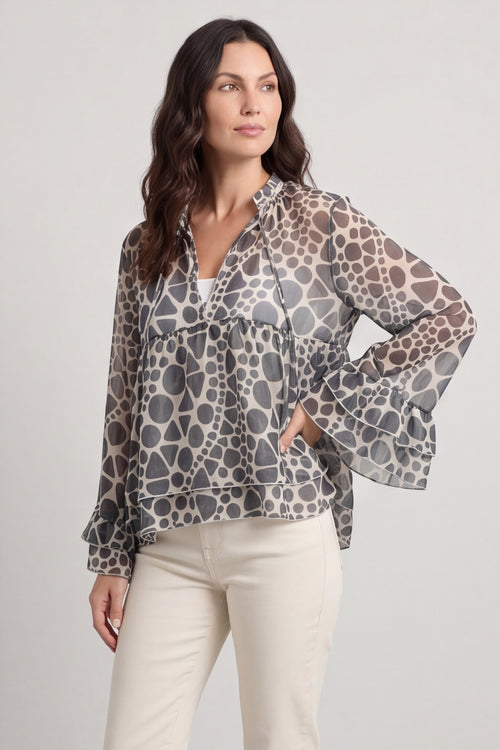 Edith Print Tie Front Top Khaki – image 6 of 6