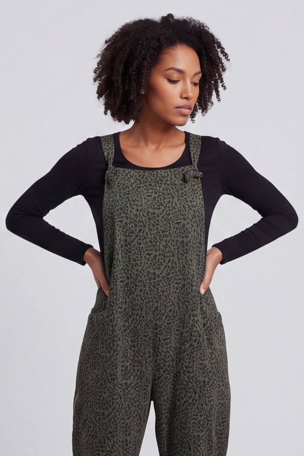 Pabo Leopard Needlecord Dungarees Khaki
