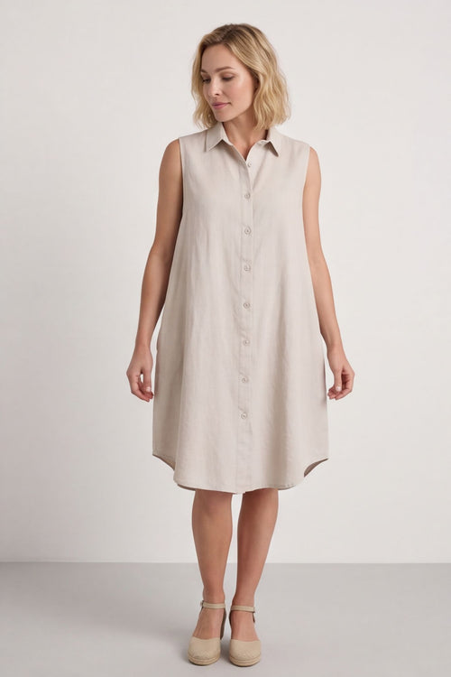 Solaine Sleeveless Linen Dress Stone - Image 2