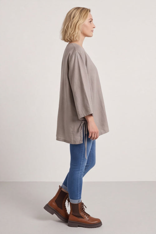 Nulvi V-Neck Linen Top Mocha – image 4 of 4