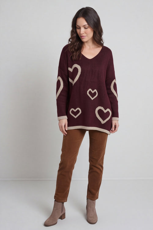 Milena Heart Knitted Jumper Wine – image 6 of 6