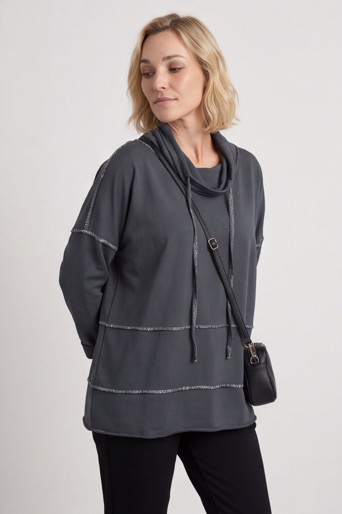 Clarina Cowl Neck Cotton Top Mid Grey – image 5 of 5