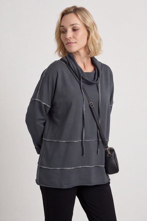 Clarina Cowl Neck Cotton Top Mid Grey – image 5 of 5
